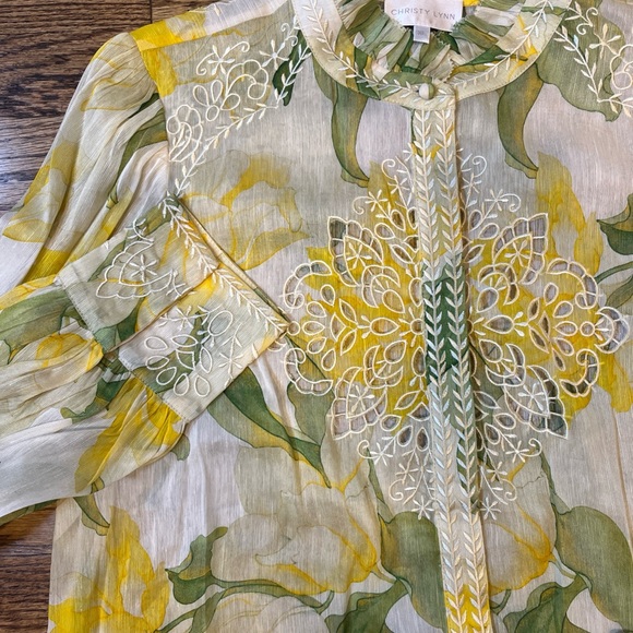 Christy Lynn Marley Top Blouse Waterlily Yellow Embroidered XL $525 fairy glam - Picture 6 of 14